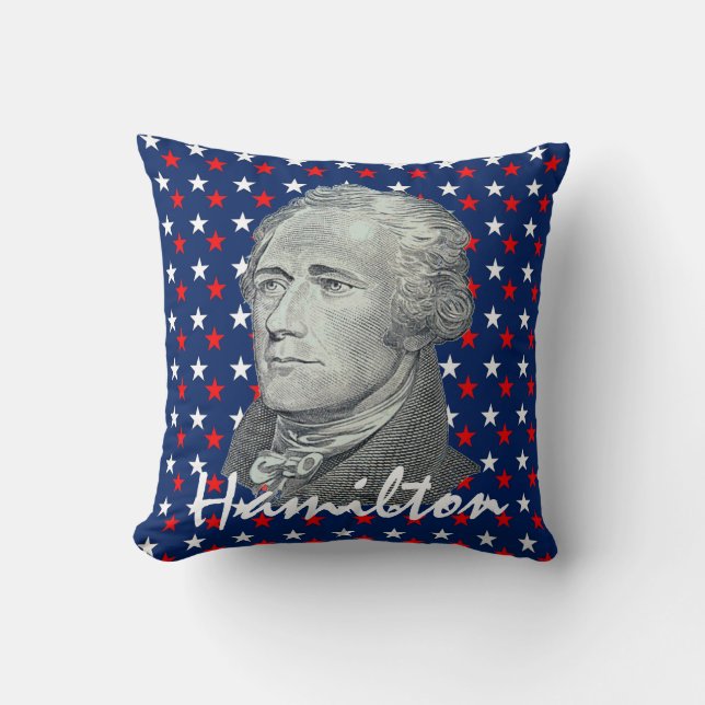 Coussin Alexander Hamilton sur les étoiles rouges, (Recto)