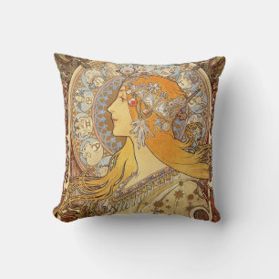 Coussin Alfonse Mucha Zodiaque Art Nouveau Femme