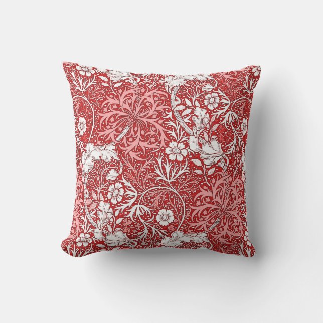 Coussin Algue de William Morris florale, rouge-foncé et (Recto)