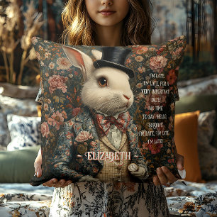 Coussin Alice au Pays des Merveilles Lapin Blanc Vintage