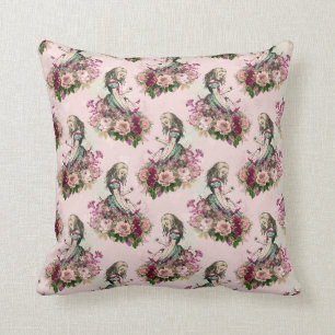 Coussin Alice au pays des merveilles Vintage rose floral