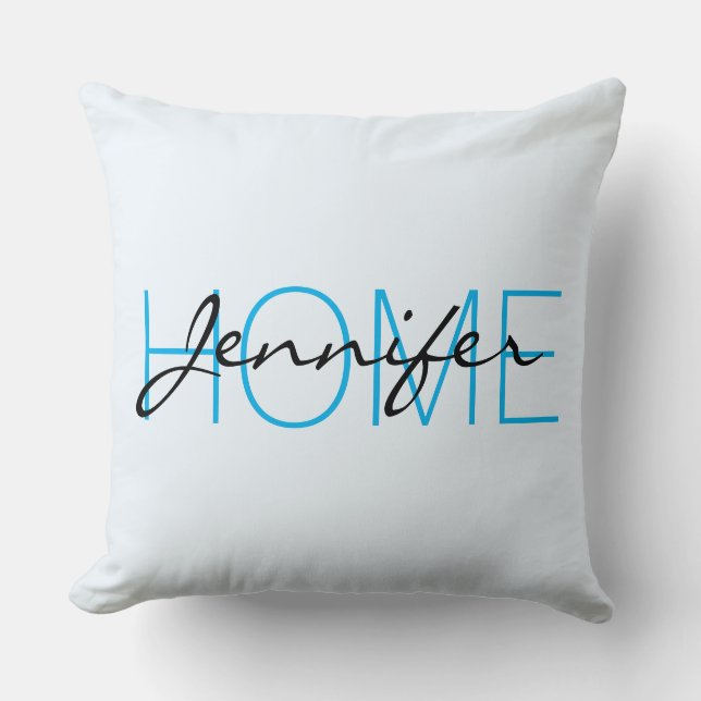 Coussin Alice bleu couleur maison monogramme (Recto)