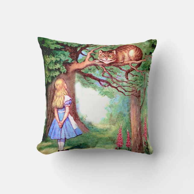 Coussin Alice et le Cheshire Cat au pays des merveilles (Recto)