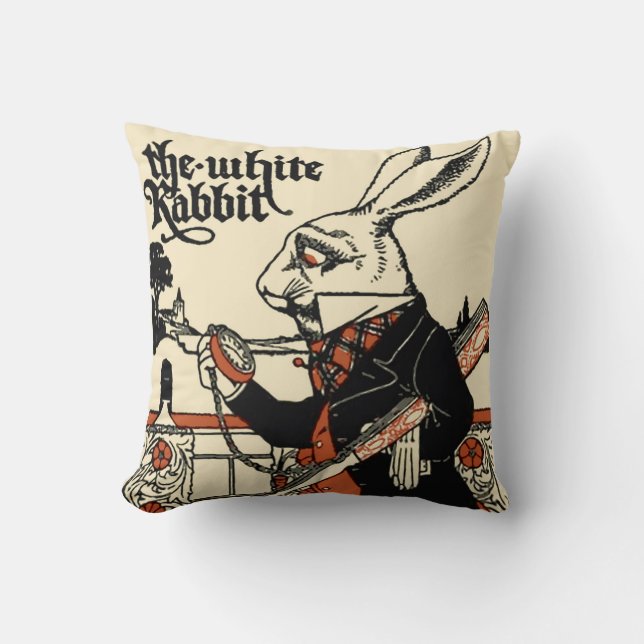 Coussin Alice Lapin Blanc Classique Wonderland  (Recto)