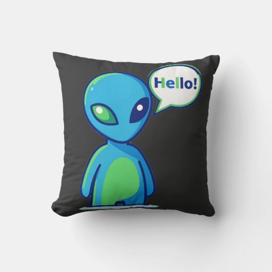 Coussin Alien bleu mignon disant bonjour (Recto)