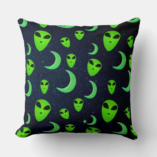 Coussin Aliens verts et lunes et étoiles (Recto)