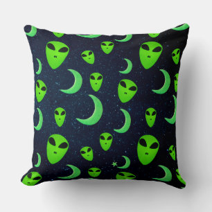 Coussin Aliens Verts Lumineux Et Lunes et Étoiles