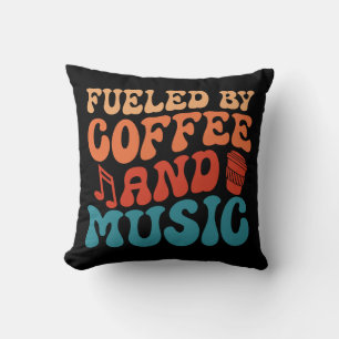 Coussin Alimenté par Café & Musique Retro Typographie Vint
