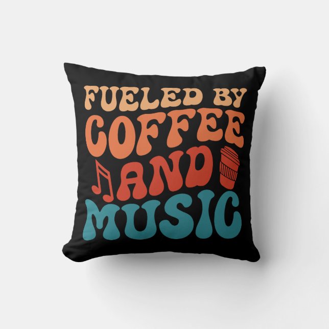 Coussin Alimenté par Café & Musique Retro Typographie Vint (Recto)