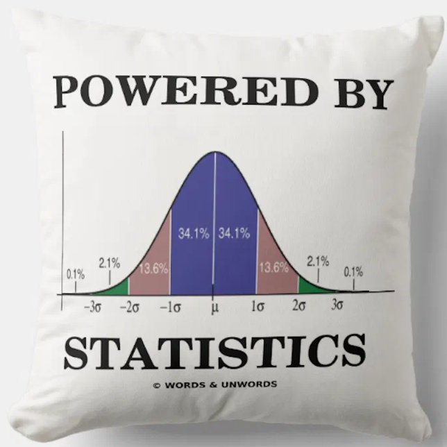 Coussin Alimenté Par Statistiques Bell Courbe Stats Humour (Throw pillow featuring the bell curve (normal distribution curve) for anyone "Powered By Statistics")