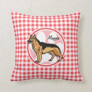Coussin Allemand Shepard; En vichy rouge et blanc