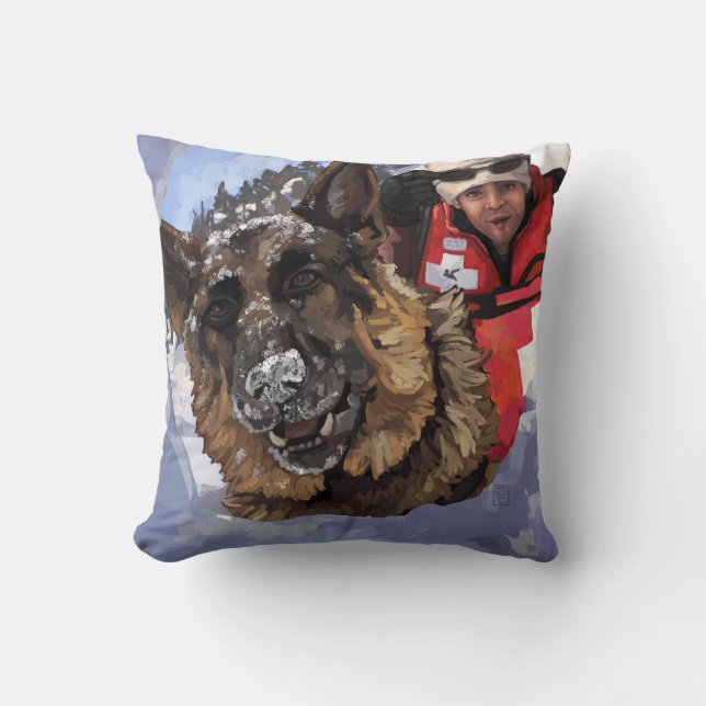 Coussin Allemand Shepard Recherche et Secourt dans la neig (Recto)