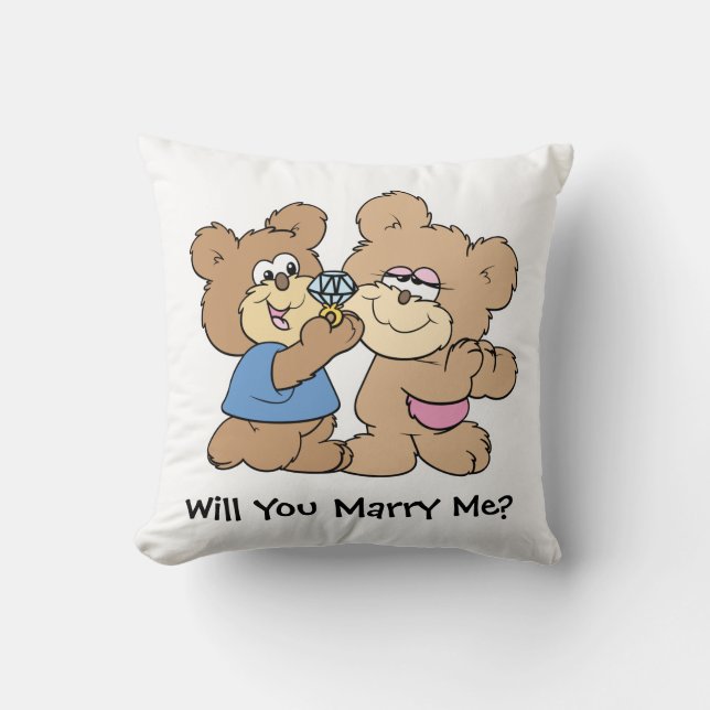 Coussin allez-vous m'épouser en proposant l'ours en peluch (Recto)