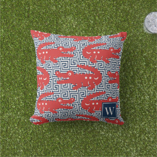 Coussin  Alligator Greek Key- Red & Navy Monogram