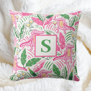Coussin Alligator Rose Prépa & Vin / Monogramme Coastal