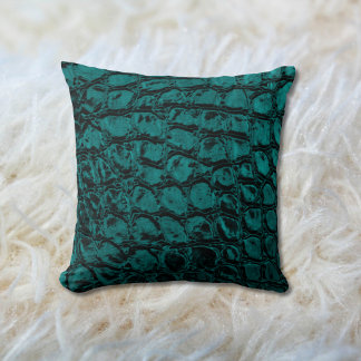 Coussin Alligator Turquoise Faux Cuir