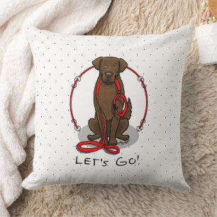 Coussin Allons-y ! Promenons le chien Retriever à poil pla
