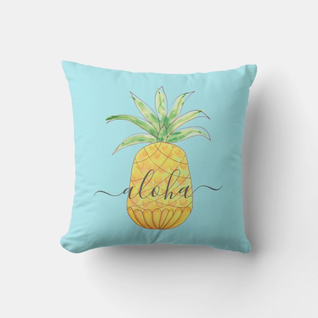 Coussin Aloha Aquarelle Jaune Ananas (Recto)
