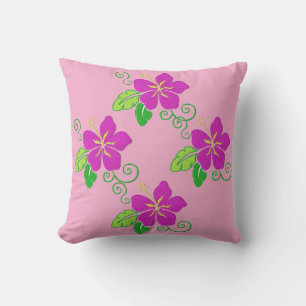 Coussin Aloha Brodé Regard Rose Fleur Hawaïenne