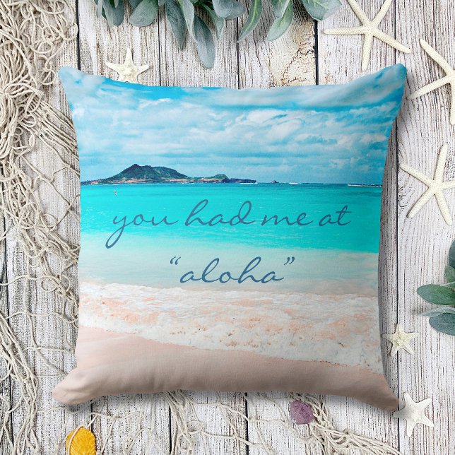 Coussin Aloha Citation Turquoise Ocean Hawaii Beach Photo (Créateur téléchargé)