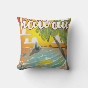 Coussin Aloha ! Hawaii ! dessin animé d'affiches de voyage