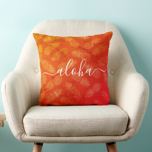 Coussin Aloha Script Orange Ananas Motif Tropical