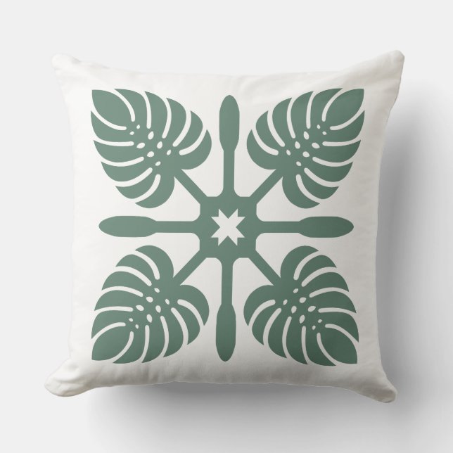 Coussin Aloha Spirit Hawaiian Quilt - Monstera & Paddles (Recto)