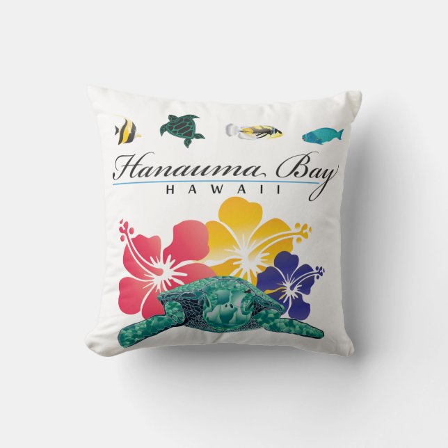 Coussin Aloha tortue et fleurs d'Hawaï (Recto)