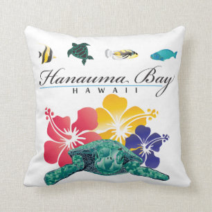 Coussin Aloha tortue et fleurs d'Hawaï