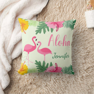 Coussin Aloha Tropical Pink Yellow Hibiscus Personnalisé T