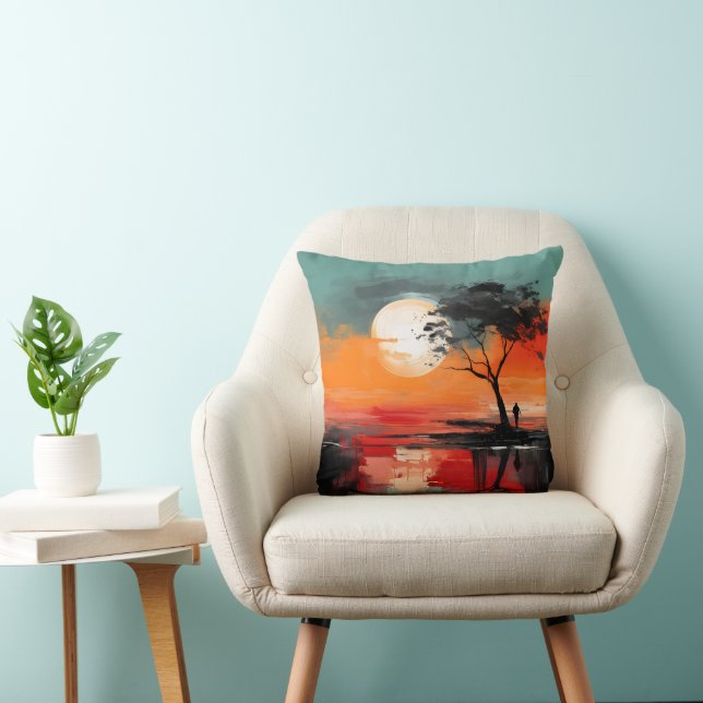 Coussin Alone by the Lake – Solitude at Sunset (Chaise)