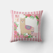 Coussin Alpaca Mama & Bébé rose vert floral rayures roses (Verso)