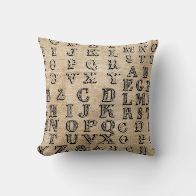 Coussin Alphabet de cru de toile de jute (Recto)