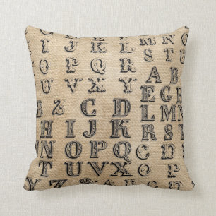 Coussin Alphabet de cru de toile de jute