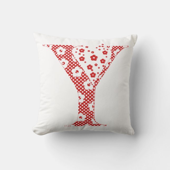 Coussin alphabet de fleurs Y (rouge et points) (Recto)