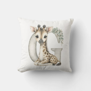 Coussin Alphabet mignon en aquarelle d'animaux bébé Girafe