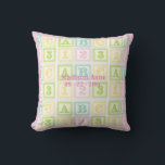 Coussin Alphabet Pink Baby Girl Nom personnalisé<br><div class="desc">Bébé doux coussin de jetée personnalisé taillé en rose pastel avec nom rose vif et date de naissance. L'alphabet et les chiffres sont adorables. Associez-le à d'autres objets de cette collection sucrée.</div>