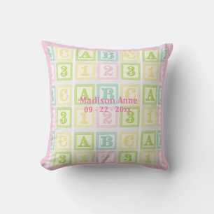 Coussin Alphabet Pink Baby Girl Nom personnalisé