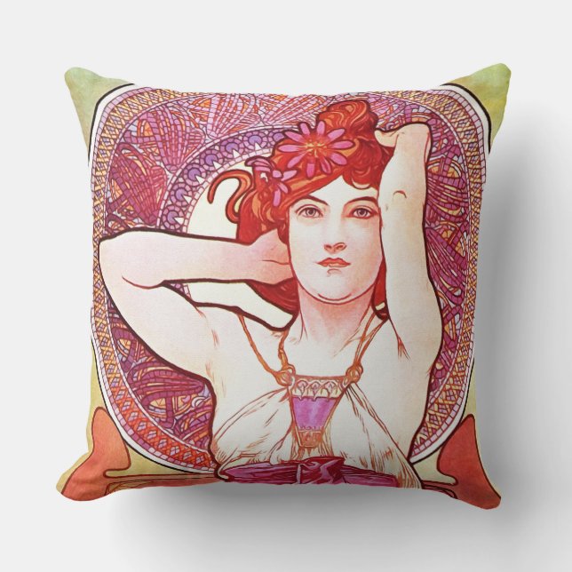 Coussin Alphonse Mucha Améthyst Floral Vintage (Recto)