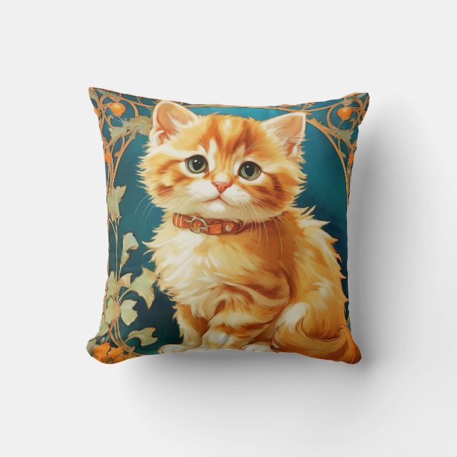 Coussin Alphonse Mucha Art Nouveau Chat (Recto)