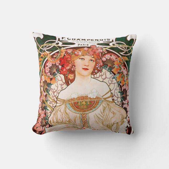 Coussin Alphonse Mucha F. Champenois Pillow (Recto)