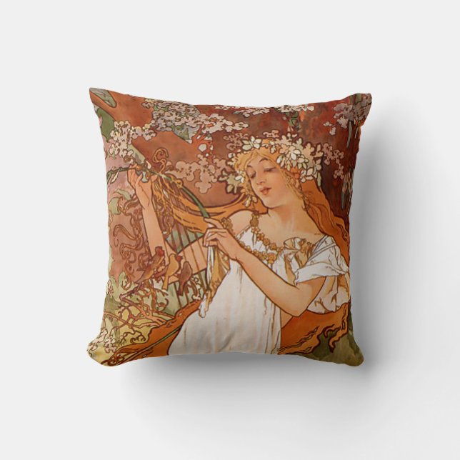 Coussin Alphonse Mucha, Four Seasons, printemps et été (Recto)