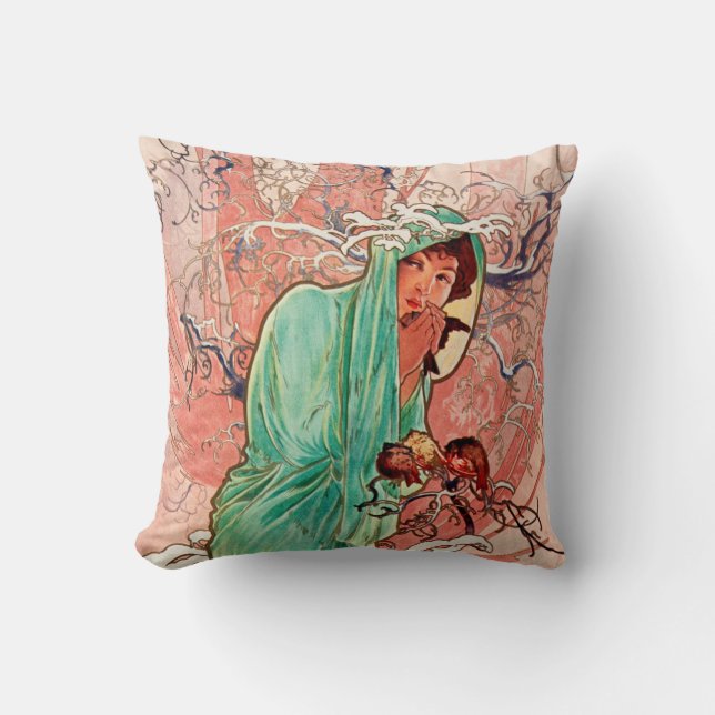 Coussin Alphonse Mucha, Les Saisons, Hiver (1896)  (Recto)