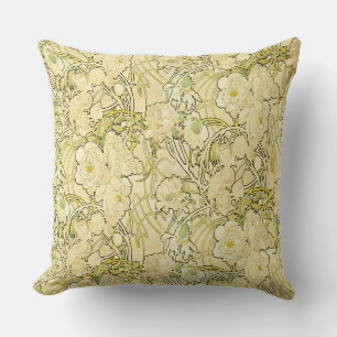 Coussin Alphonse Mucha Pivoines Motif Floral Art Nouveau