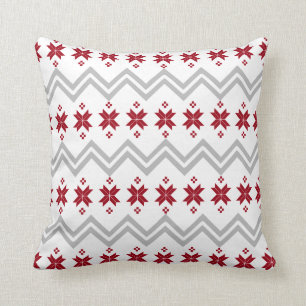 Coussin alpin gris et rouge de motif