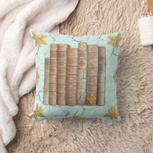 Coussin Alte Bücher - goldene Blätter - mint |  (Couverture)