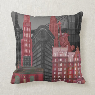 Coussin Altitudes de New York par nuit - rouge