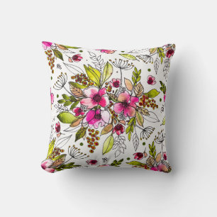 Coussin Amanda Pink et Green Sketted Aquarelle Floral