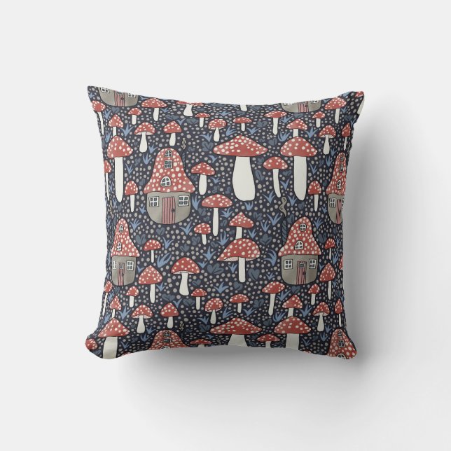Coussin Amanita Magical Mushroom Village mignonne Illustra (Recto)