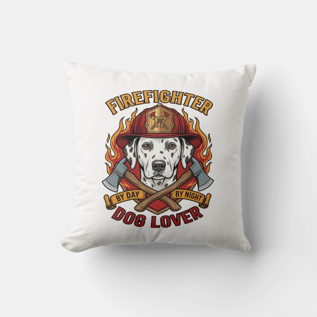 Coussin Amant de chien pompier Dalmatien Casque de pompier (Recto)